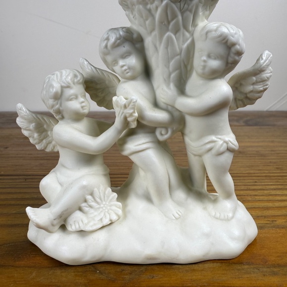 Vintage Cherub Trio Candle Holder | White Bisque Porcelain Angel Figurine - Picture 8 of 13